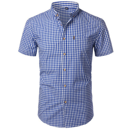 Chemise Coton Homme Manches Courtes Carreaux Décontracté