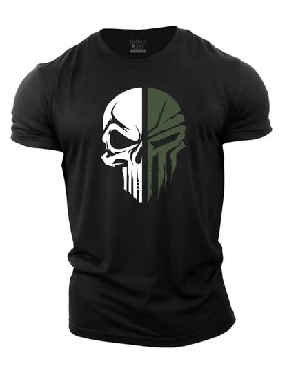 T-Shirt Homme Tête de Mort Style Militaire