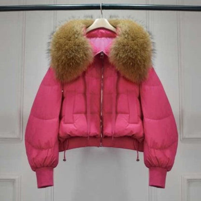 Doudoune Hiver Femme Fourrure Artificielle et Éclair Zippé