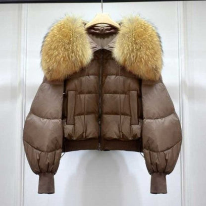 Doudoune Hiver Femme Fourrure Artificielle et Éclair Zippé