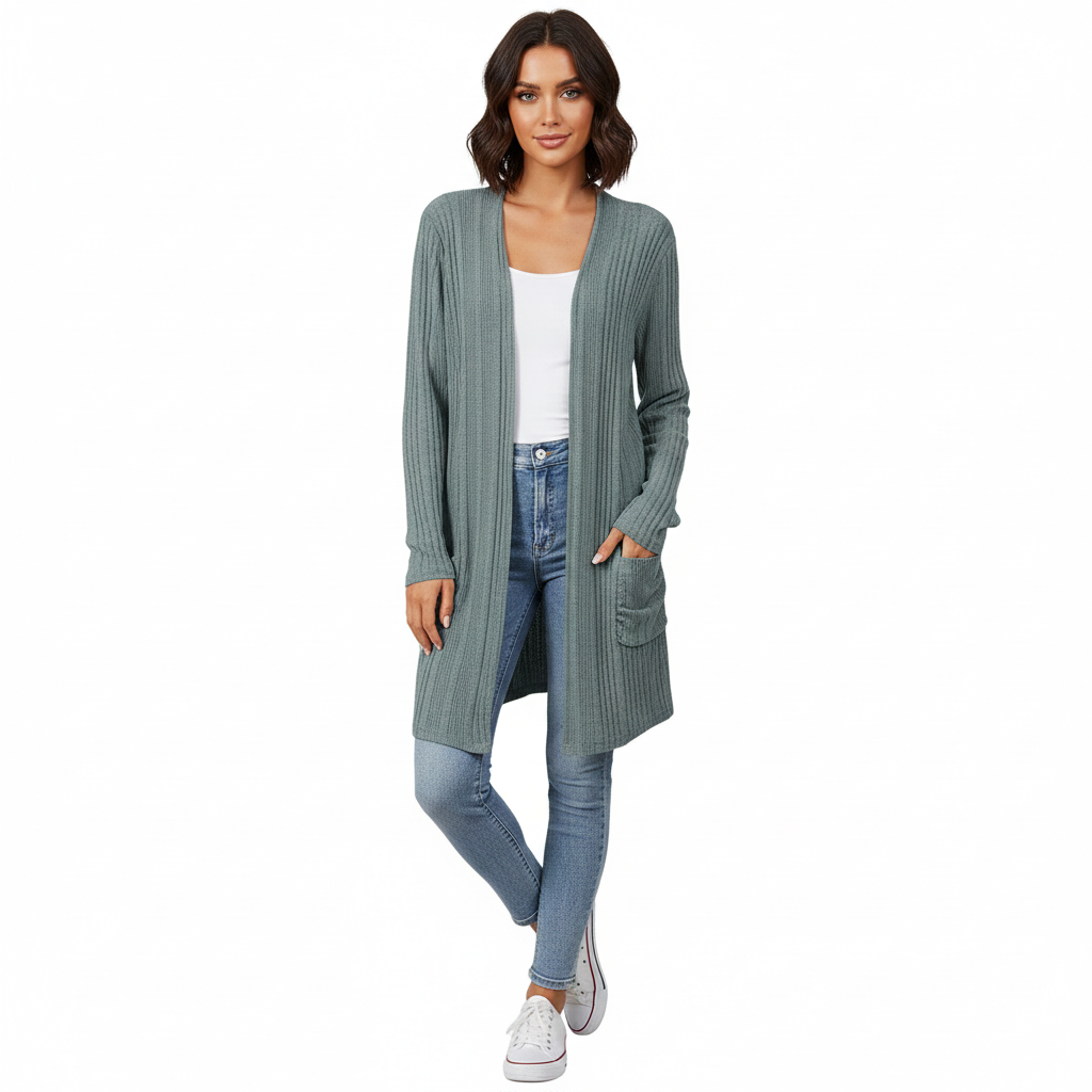 Cardigan Féminin Détendu avec Poches et Manches Longues - PanierRoyale