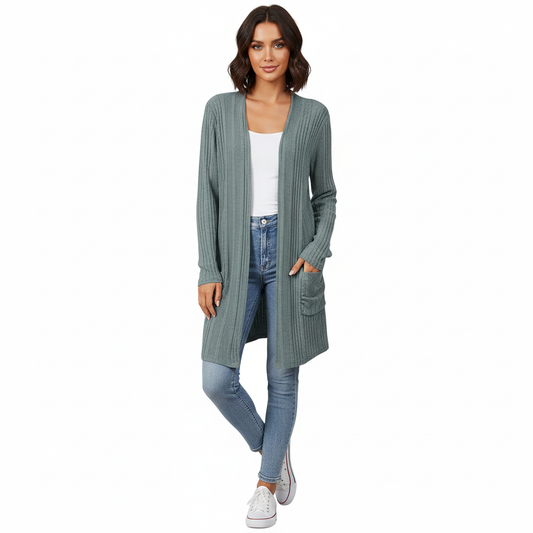 Cardigan Féminin Détendu avec Poches et Manches Longues - PanierRoyale