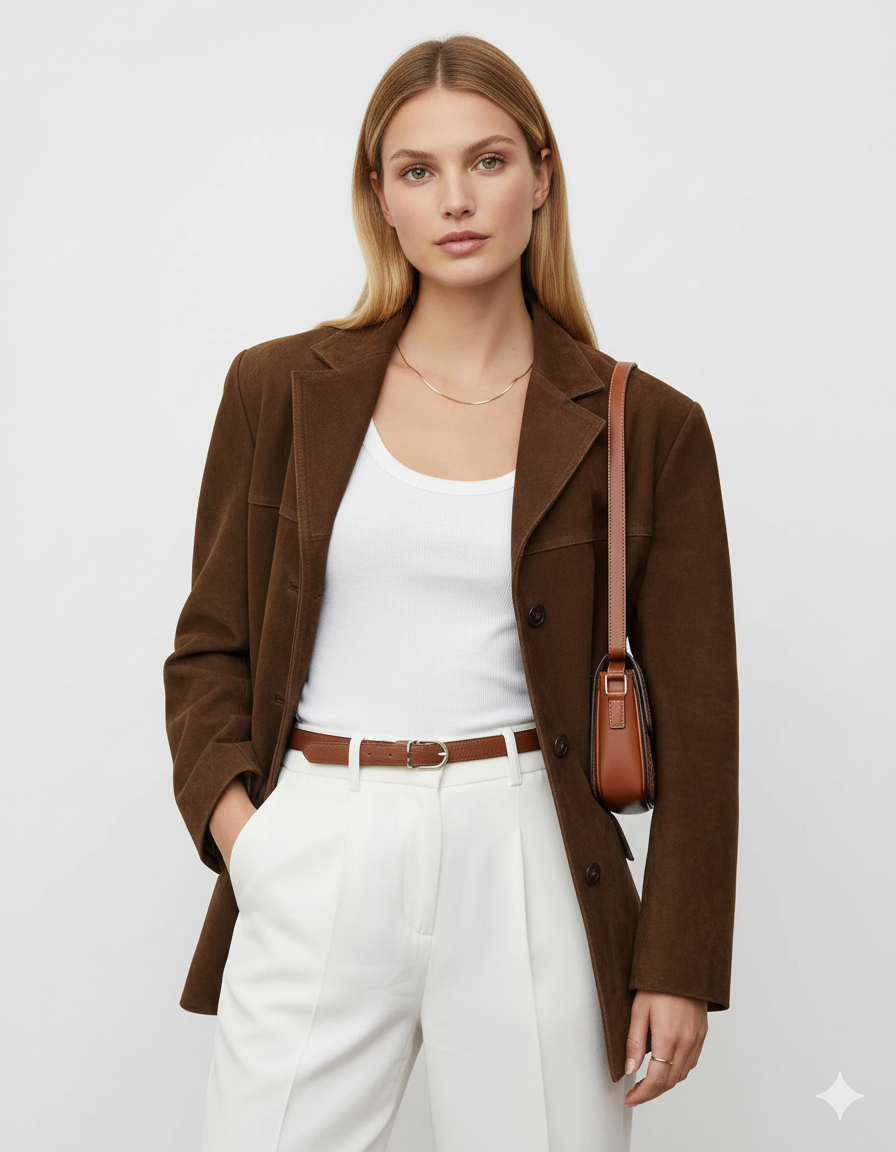 Veste Femme Brun Cuir Imitation Élégante - PanierRoyale