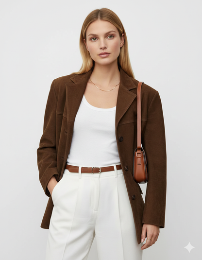 Veste Femme Brun Cuir Imitation Élégante - PanierRoyale