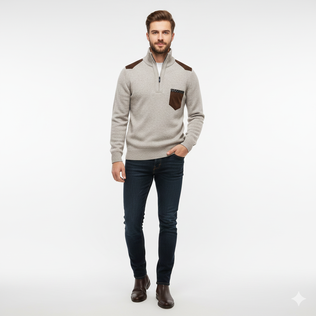 Pull Homme en Laine Mérinos Élégant avec Poches - PanierRoyale