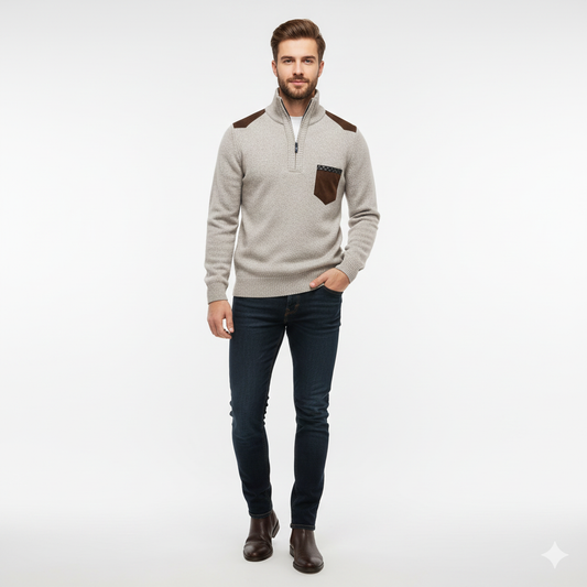 Pull Homme en Laine Mérinos Élégant avec Poches - PanierRoyale