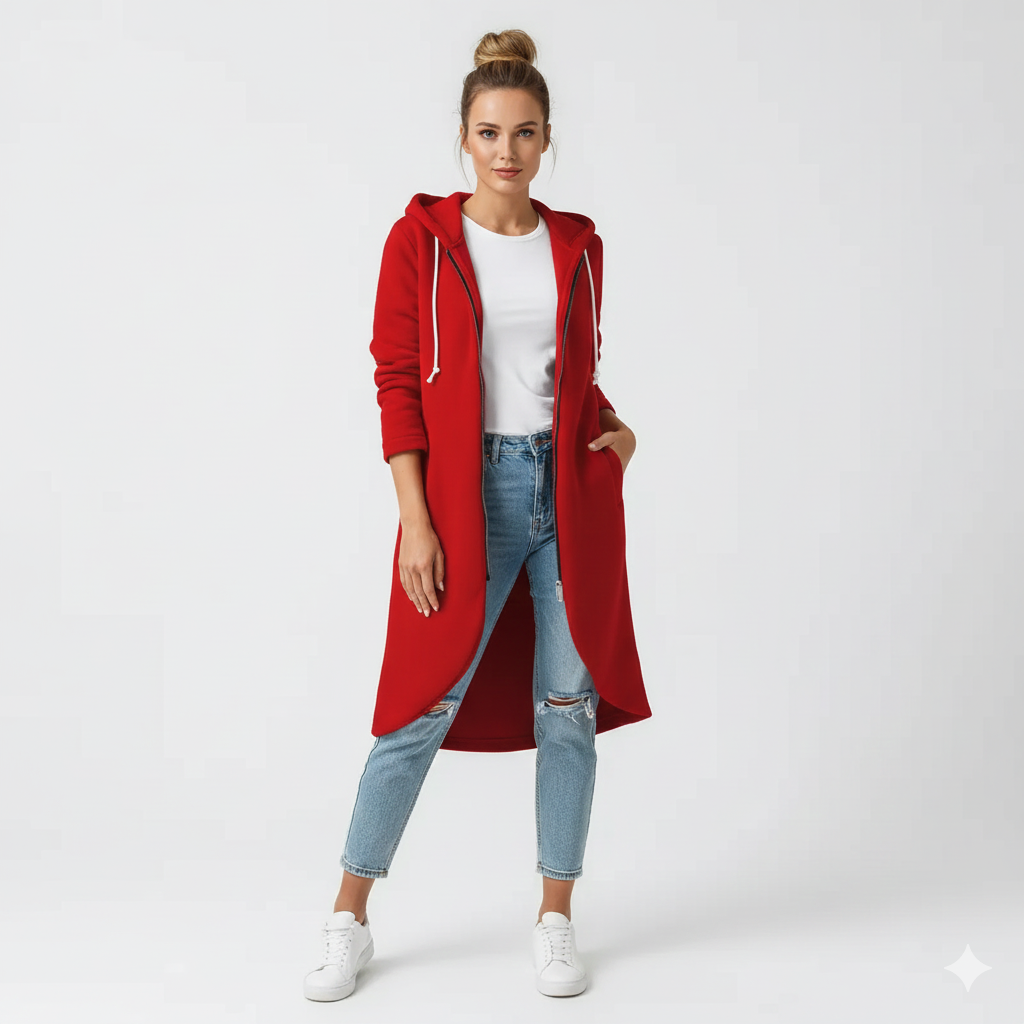 Veste Capuche Longue Femme Décontractée et Zippée - PanierRoyale