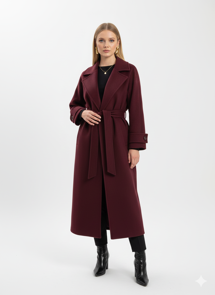 Manteau Femme Grande Taille Élégant en Laine Bordeaux - PanierRoyale