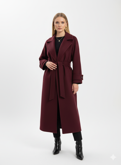 Manteau Femme Grande Taille Élégant en Laine Bordeaux - PanierRoyale