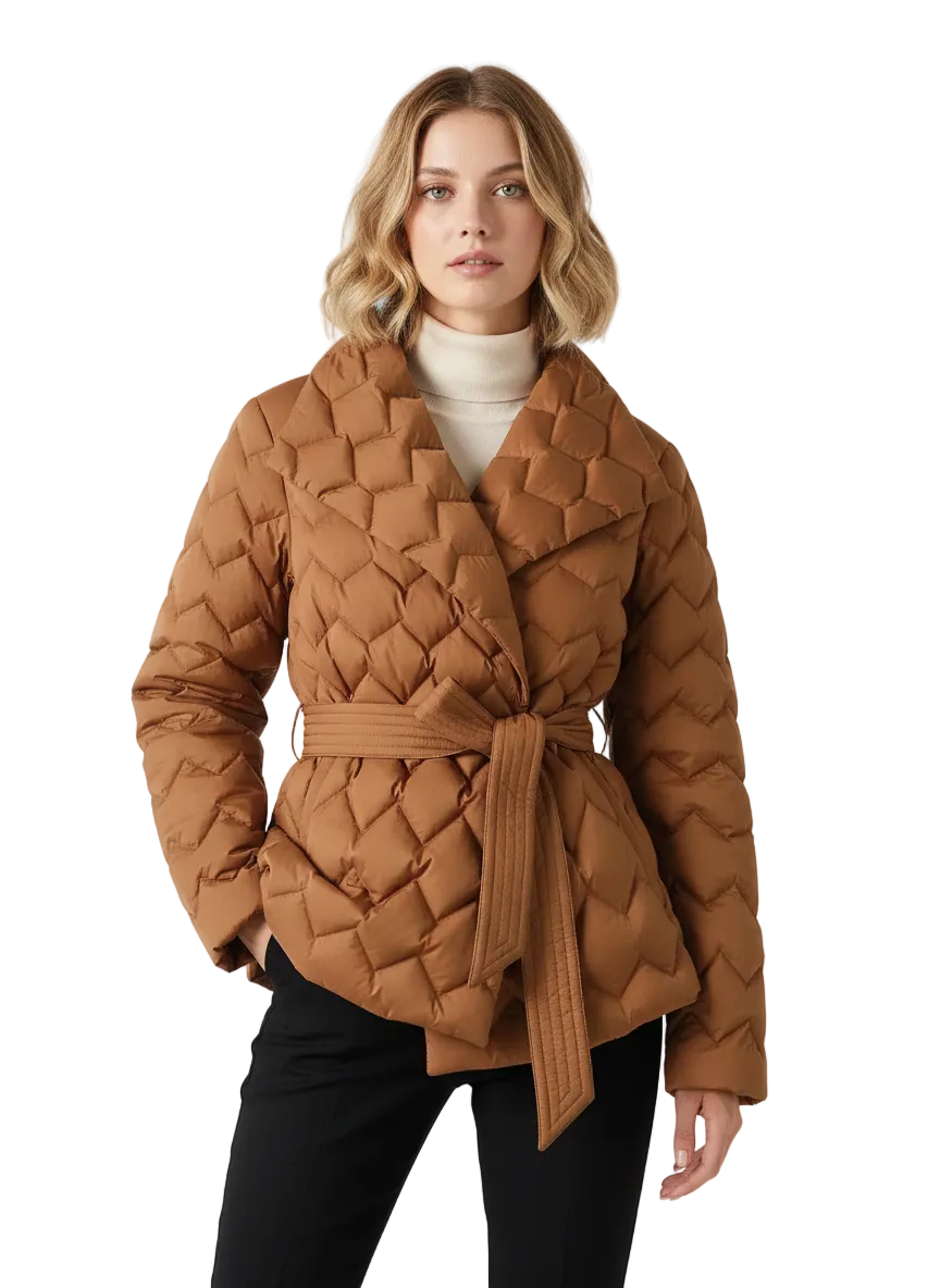 Veste Hiver Femme Courte Élégante - Doudoune Chic avec Ceinture et Broderie - PanierRoyale
