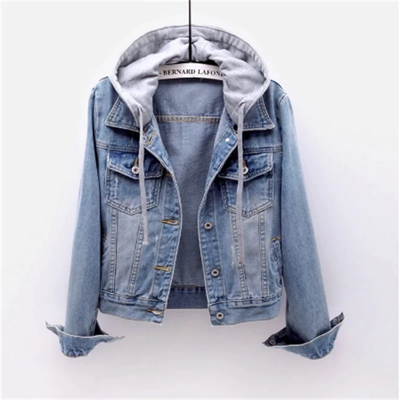 Blouson Dénim Femme Capuche Style Casual