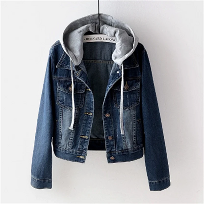 Blouson Dénim Femme Capuche Style Casual