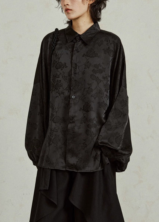 Chemises en soie lisse à boutons sombres Hiver - EasyApparels
