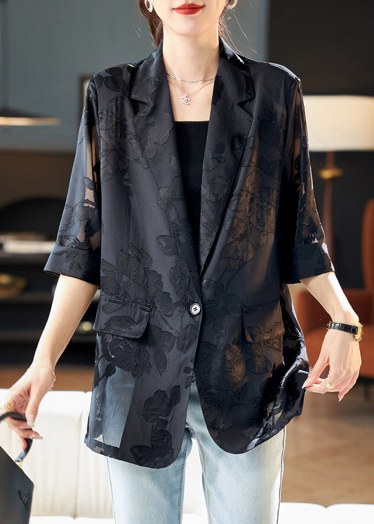 Manteau léger en mousseline à manches courtes et boutons noirs - EasyApparels