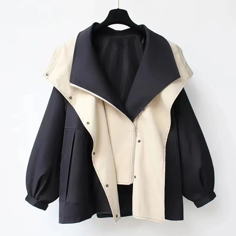 Manteau Hiver Classique Noir et Beige - vue 3