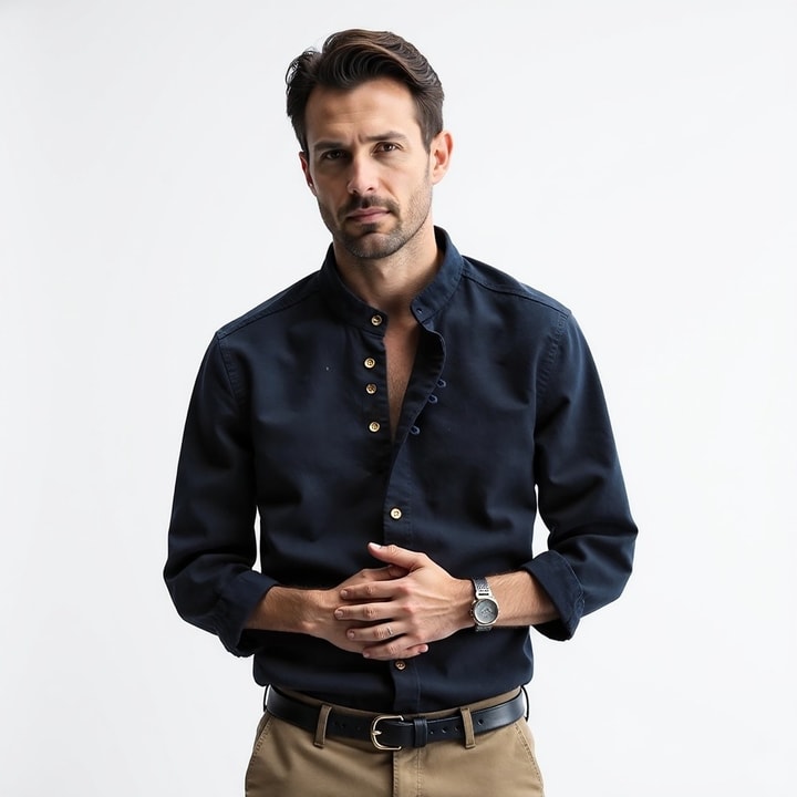 Chemise Homme Classique en Coton avec Col Montant et Boutons de Manchette - BerlinGlamour