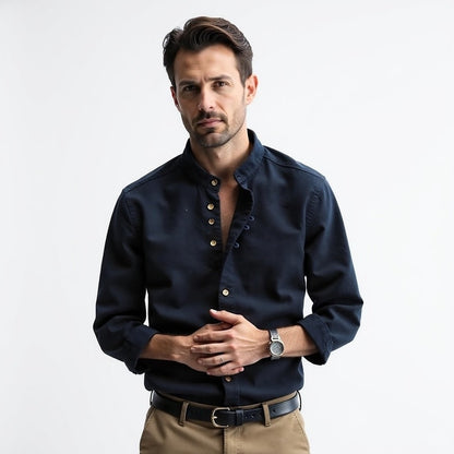 Chemise Homme Classique en Coton avec Col Montant et Boutons de Manchette - BerlinGlamour