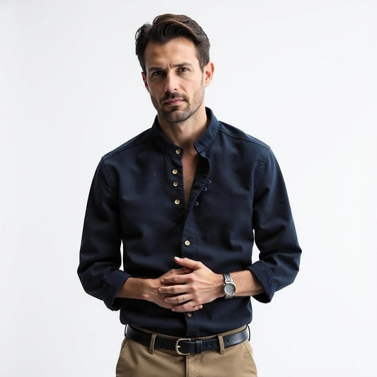 Chemise Homme Classique en Coton avec Col Montant et Boutons de Manchette - BerlinGlamour