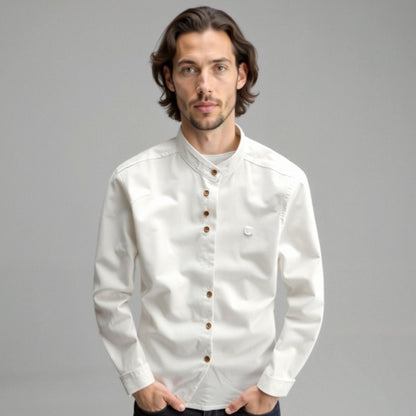 Chemise Homme Classique en Coton avec Col Montant et Boutons de Manchette