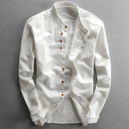 Chemise Homme Classique en Coton avec Col Montant et Boutons de Manchette