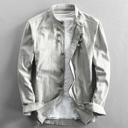 Chemise Homme Classique en Coton avec Col Montant et Boutons de Manchette