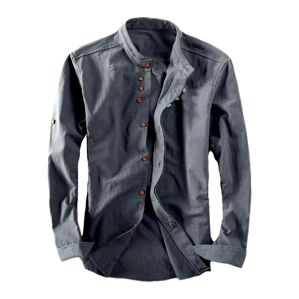 Chemise Homme Classique en Coton avec Col Montant et Boutons de Manchette