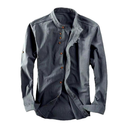 Chemise Homme Classique en Coton avec Col Montant et Boutons de Manchette