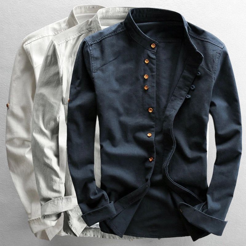 Chemise Homme Classique en Coton avec Col Montant et Boutons de Manchette