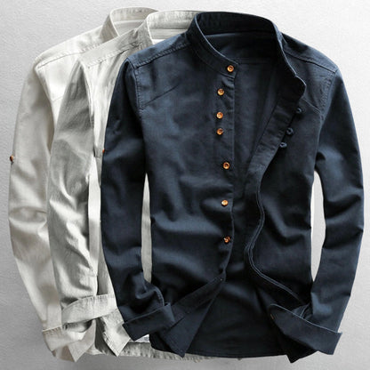 Chemise Homme Classique en Coton avec Col Montant et Boutons de Manchette