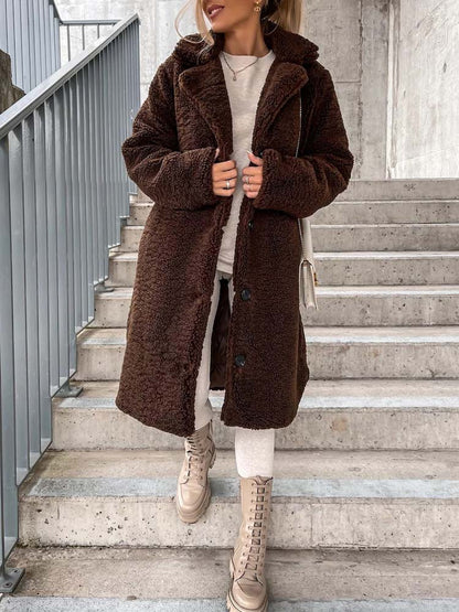 Manteau femme col en fausse fourrure élégant