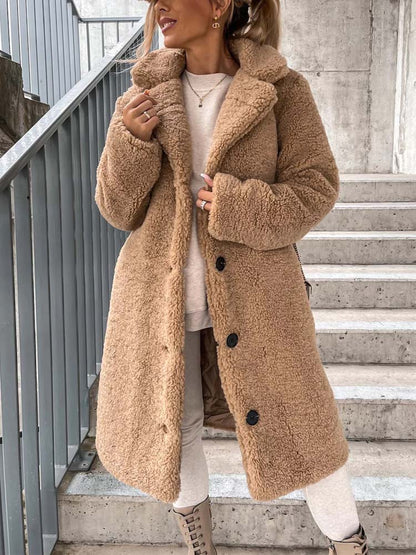 Manteau femme col en fausse fourrure élégant