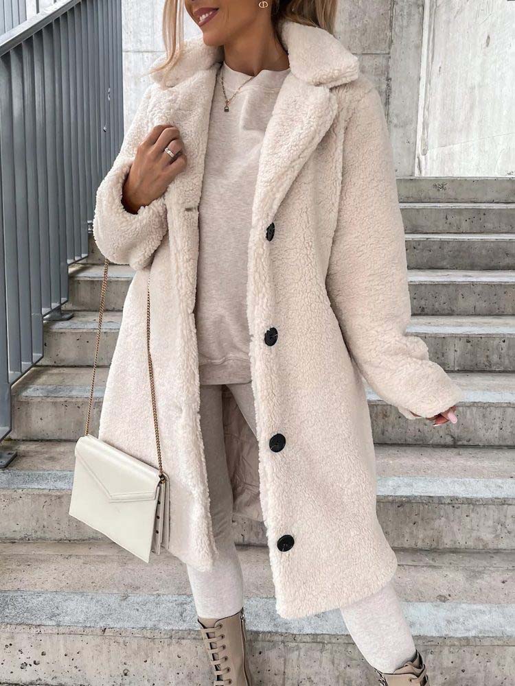 Manteau femme col en fausse fourrure élégant