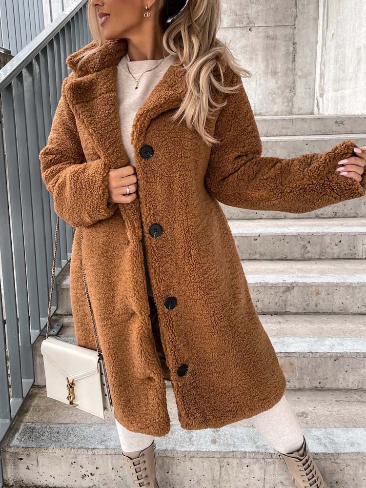 Manteau Femme Hiver Long et Doux en Peluche avec Poches