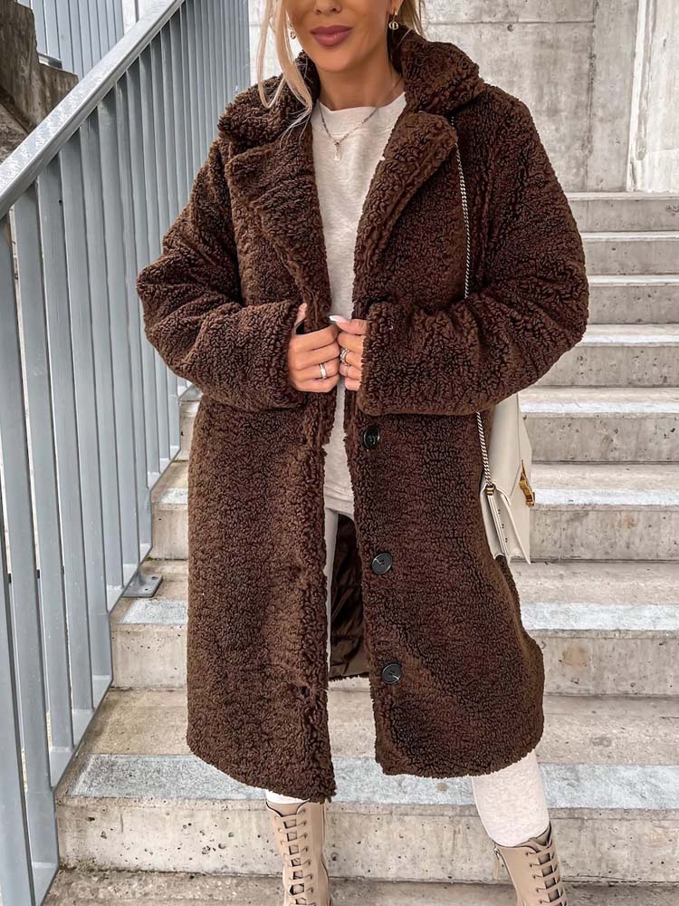 Manteau Femme Hiver Long et Doux en Peluche avec Poches