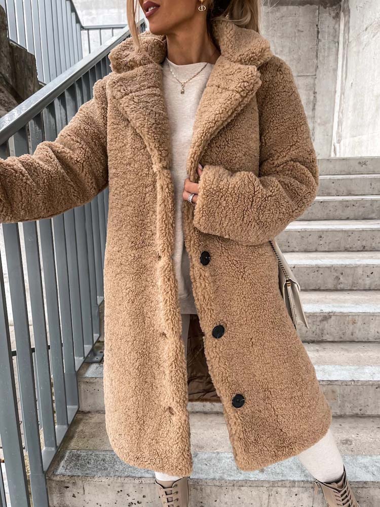 Manteau Femme Hiver Long et Doux en Peluche avec Poches