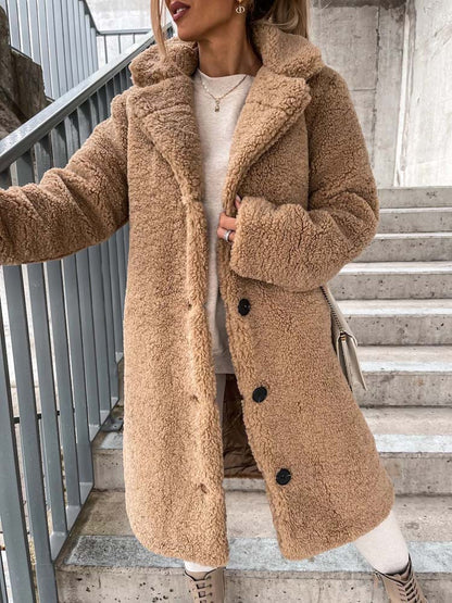 Manteau Femme Hiver Long et Doux en Peluche avec Poches