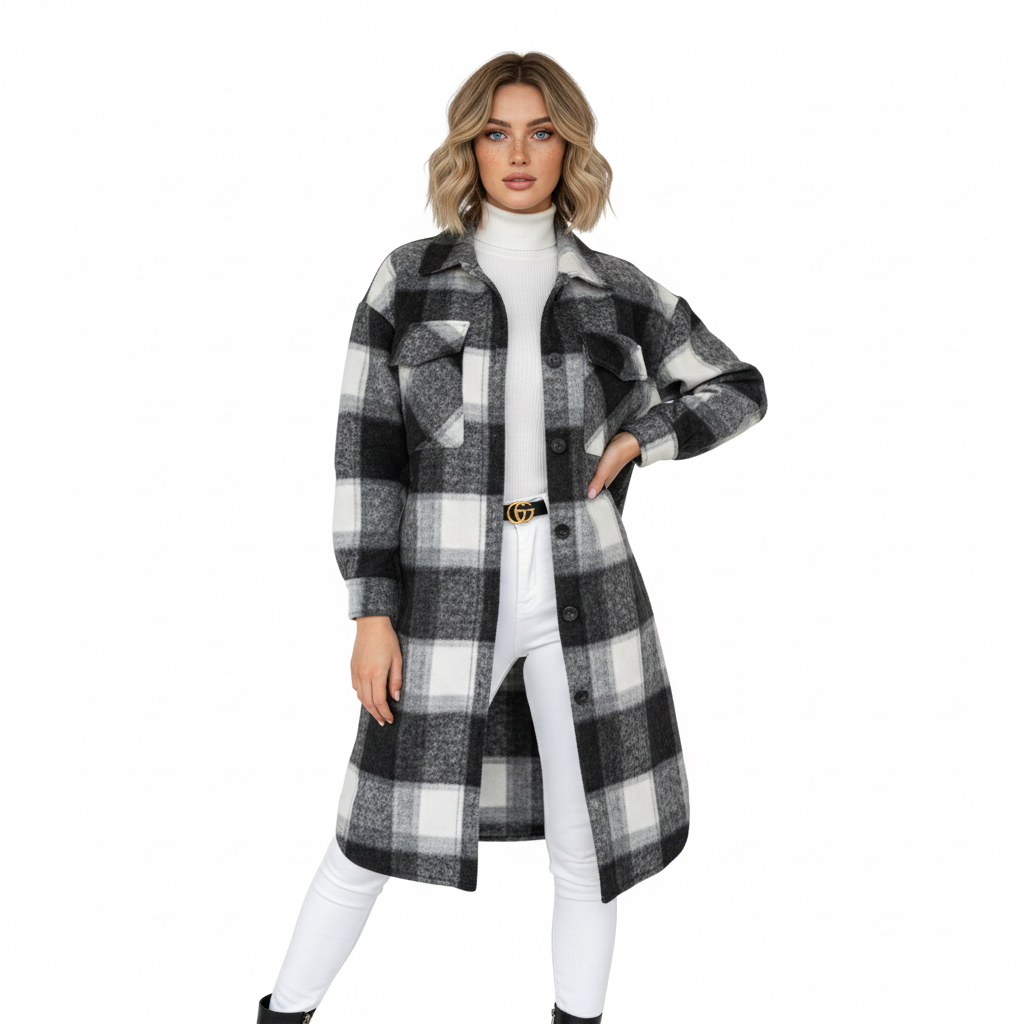 Manteau Femme Élégant en Laine Douce et Chaude à Carreaux - PanierRoyale