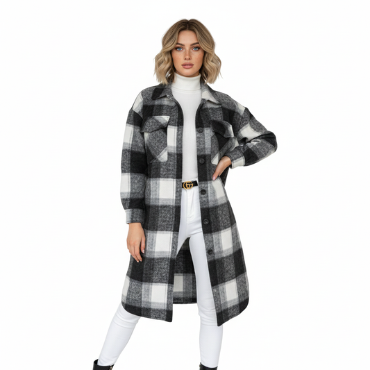 Manteau Femme Élégant en Laine Douce et Chaude à Carreaux - PanierRoyale