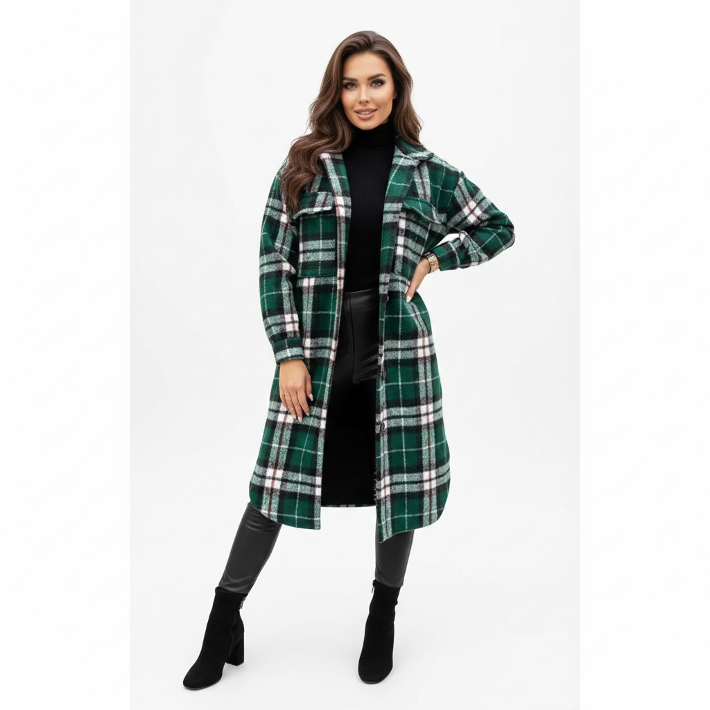 Manteau Femme Élégant en Laine Douce et Chaude à Carreaux
