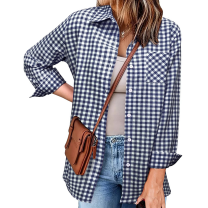 Chemise Décontractée Femme à Carreaux Doux