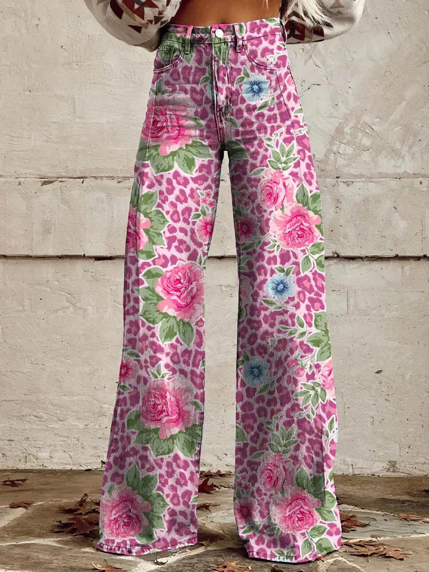 Pantalon Femme à Fleurs Décontracté Chic