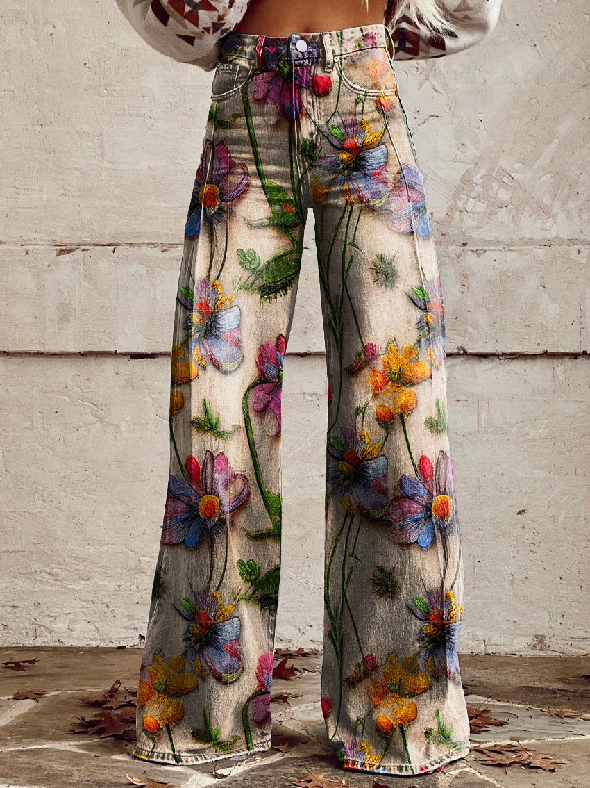 Pantalon Femme à Fleurs Décontracté Chic
