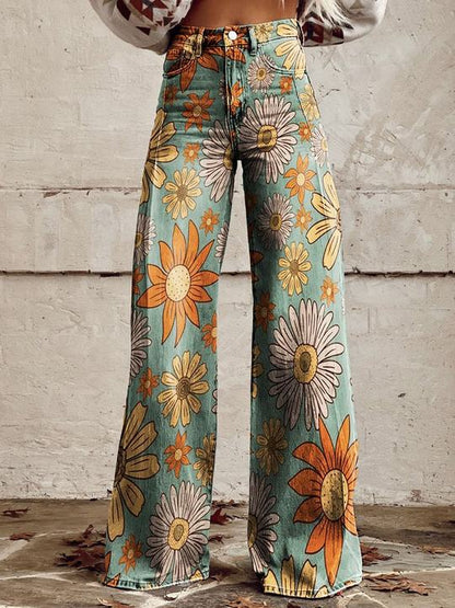 Pantalon Femme à Fleurs Décontracté Chic