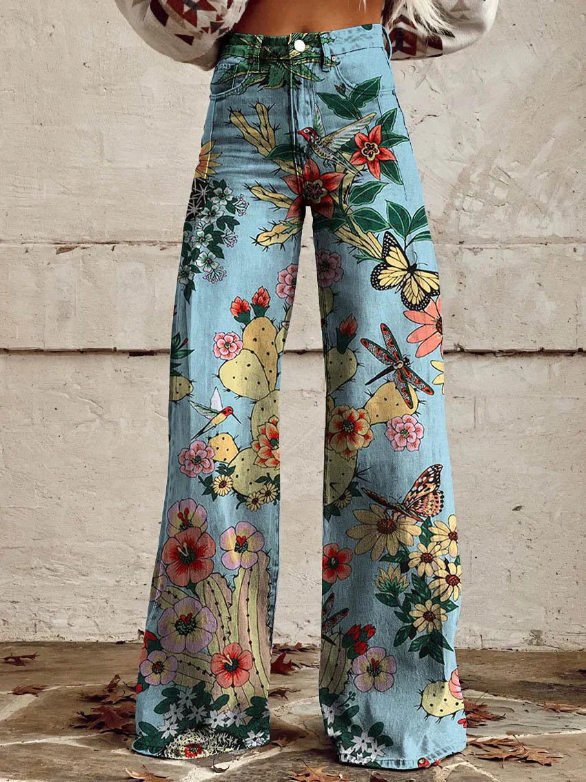 Pantalon Femme à Fleurs Décontracté Chic