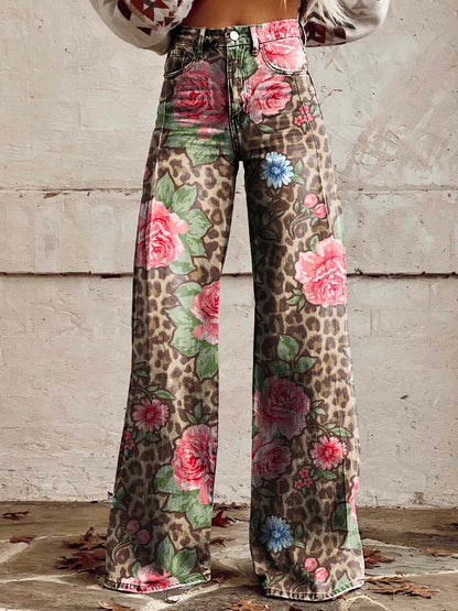 Pantalon Femme à Fleurs Décontracté Chic