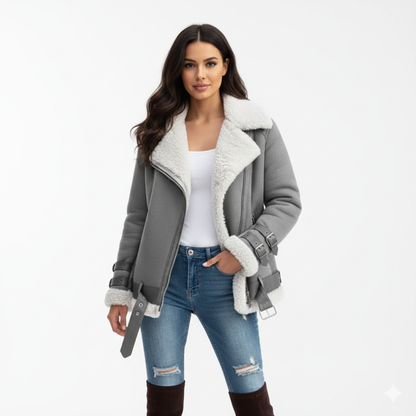 Veste Moto Hiver Féminine en Laine Chaud et Élégante