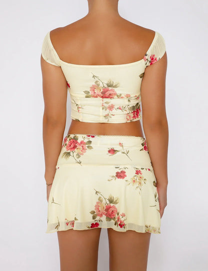 Top Été Décolleté avec Jupe Courte pour Femme
