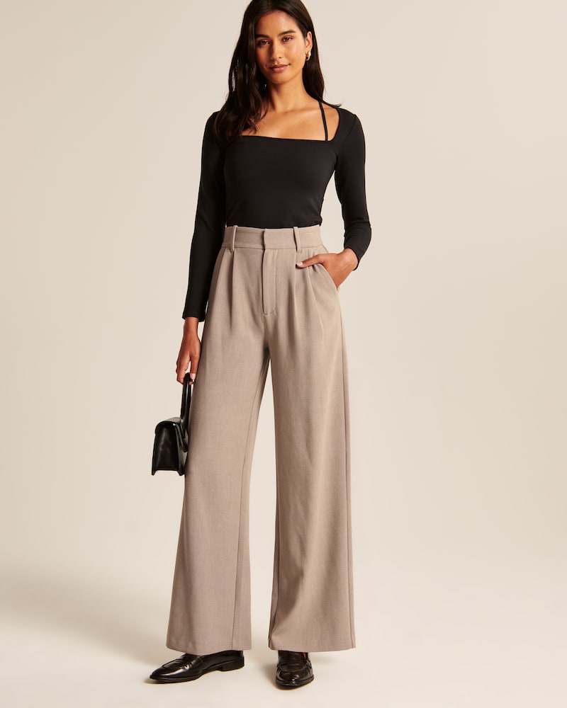 Pantalon Taupe Large Jambe pour Femme