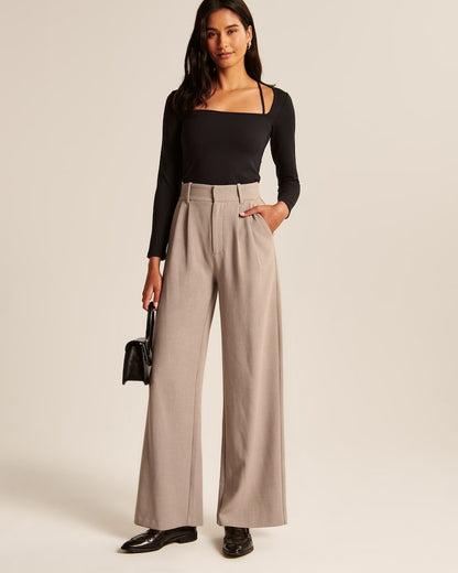 Pantalon Large Jambe Beige Élégant pour Femme