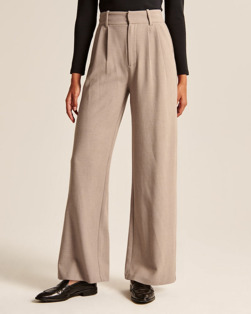 Pantalon Large Taille Haute en Beige pour Femmes - BerlinGlamour
